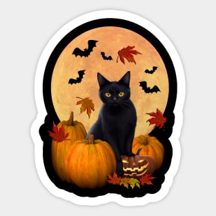 Black Cat Harvest Moon & Pumpin Halloween Sticker